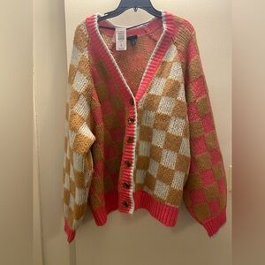 Torrid Pink and Tan Knit Cardigan